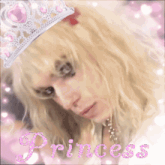 a woman with a tiara on her head and the word princess written in pink