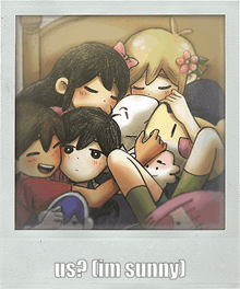 a picture of a group of anime characters with the caption us ? i 'm sunny