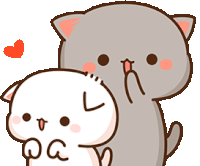 a cartoon of a cat petting another cat with a heart behind them