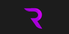 a purple letter r is on a black background .