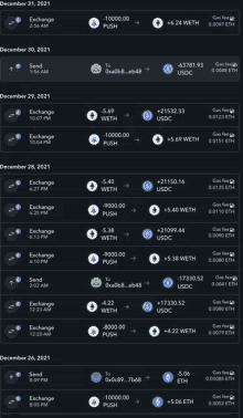 a screenshot of a wallet showing transactions from december 31st to december 26th