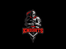 a logo for knights with a knight holding a sword and shield