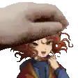 a pixel art of a girl with red hair and a hand on her head .