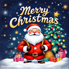 a merry christmas greeting card with santa claus