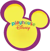 a purple and yellow mickey mouse head with the words playhouse disney on it