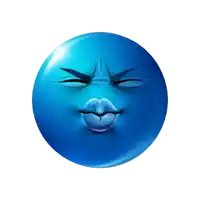 a blue smiley face with its eyes closed and a kiss on its lips