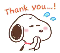 a cartoon of snoopy saying thank you with his hand on his face