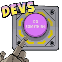 a purple button that says devs do something on it