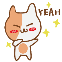 a cartoon cat says yeah and has a w on its face