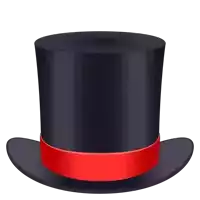 a black top hat with a red ribbon around the edge