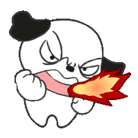 a cartoon drawing of a dog with flames coming out of his mouth