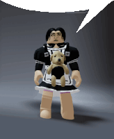 a cartoon character in a maid outfit is holding a stuffed dog