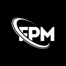 a white logo for epm with a swirl on a black background