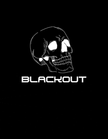 a black and white drawing of a skull with the words blackout below it