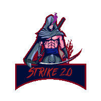 a logo that says strike 2.0 with a samurai holding a sword