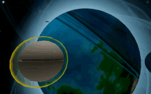 a computer generated image of a planet with a yellow outline around it