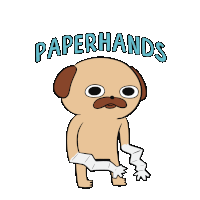 a cartoon pug is holding a roll of toilet paper and the words paperhands are above him