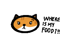 a pixel art of a cat with the words where is my food below it