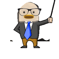 a cartoon of a man wearing glasses and a blue tie holding a pointer