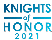 a logo for knights of honor 2021 in blue letters