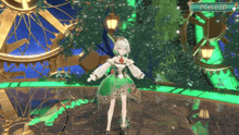 a girl in a green dress with the hashtag #cece3d on the bottom right