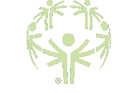 a green logo with a circle of people and arrows