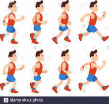 a cartoon illustration of a boy running in different poses .