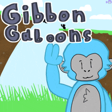 a cartoon of a monkey giving a peace sign with gibbon galloons written above it