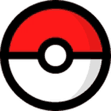 a red , white and black pokeball with a black circle around it .