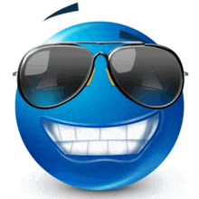 a blue smiley face with sunglasses on it