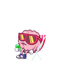 a cartoon of a brain wearing sunglasses and holding a drink