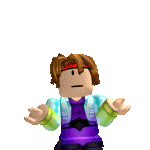 a roblox character wearing a purple shirt and a blue jacket is standing on a white background .