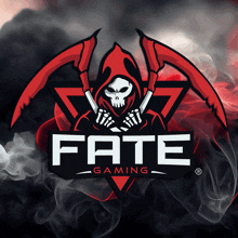 a logo for fate gaming with a grim reaper and scythe