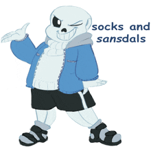 a drawing of sans with the words socks and sansdals below him