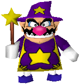 a cartoon character is wearing a purple hat and holding a wand