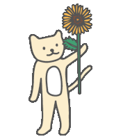 a cartoon cat is holding a sunflower in its hand