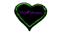 a green heart with the words vivid darkness in purple