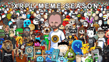 a poster for xrpl meme season with a man in a white shirt