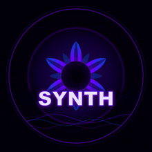 a purple circle with the word synth in white