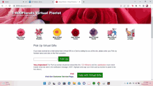 a computer screen shows a website for 1-800-florals virtual florist where you can pick up virtual gifts