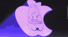 a purple apple with a face and mustache on it