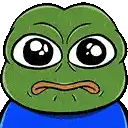 a cartoon frog with big eyes and a blue shirt is making a funny face .