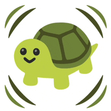 a green turtle with a smiling face is surrounded by green circles .