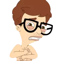a shirtless cartoon character with glasses and a beard