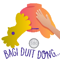 an illustration of a piggy bank with the words " bagi duit dong "