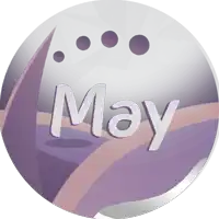 a purple and pink circle with the word may on it