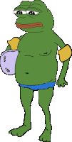 a pixel art drawing of a frog wearing swim trunks