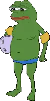 a pixel art drawing of a frog wearing swim trunks