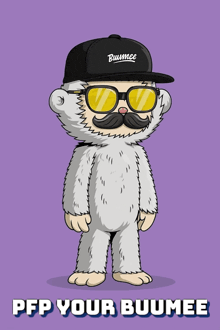 a cartoon character with a mustache wearing sunglasses and a baumee hat