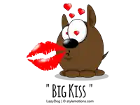 a cartoon of a dog blowing a kiss with the words " big kiss " on the bottom